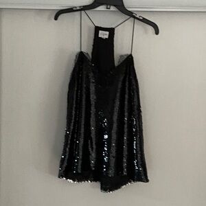 CAMI NYC The Racer Sequin Camisole with Lace Trim Black Size M